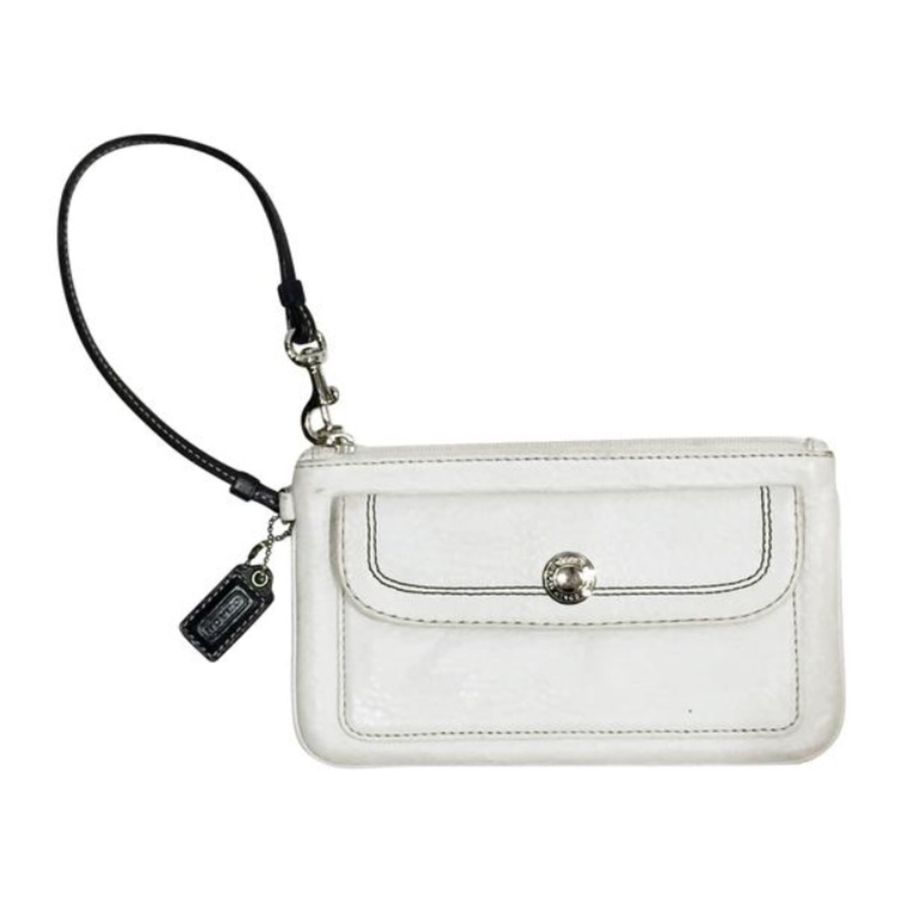Coach white and brown leather wristlet